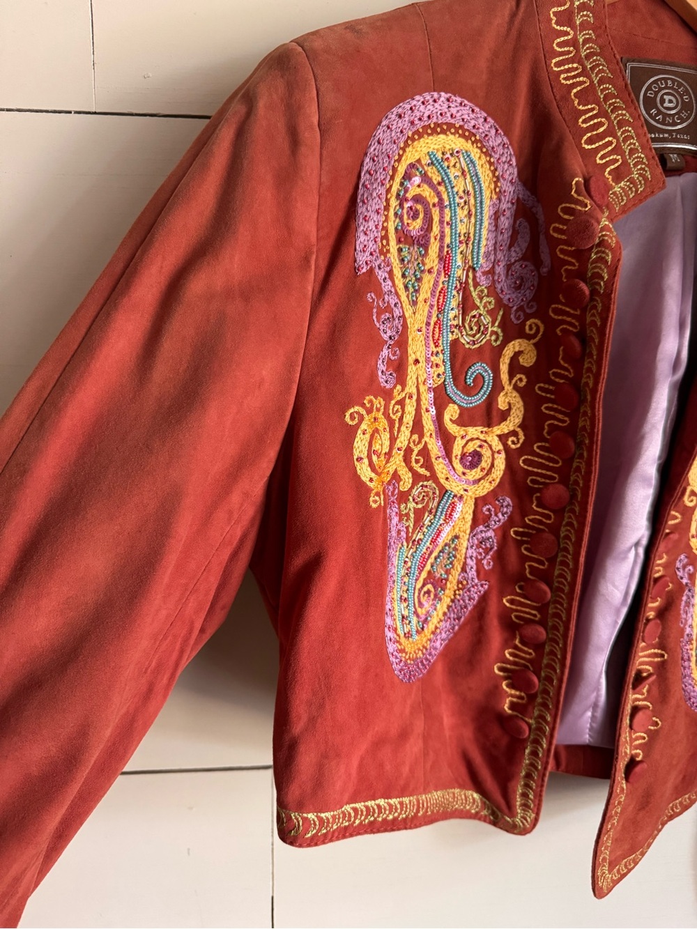 Double D Ranch Rust Suede Jacket with Multicolor Embroidery - Picture 3 of 9